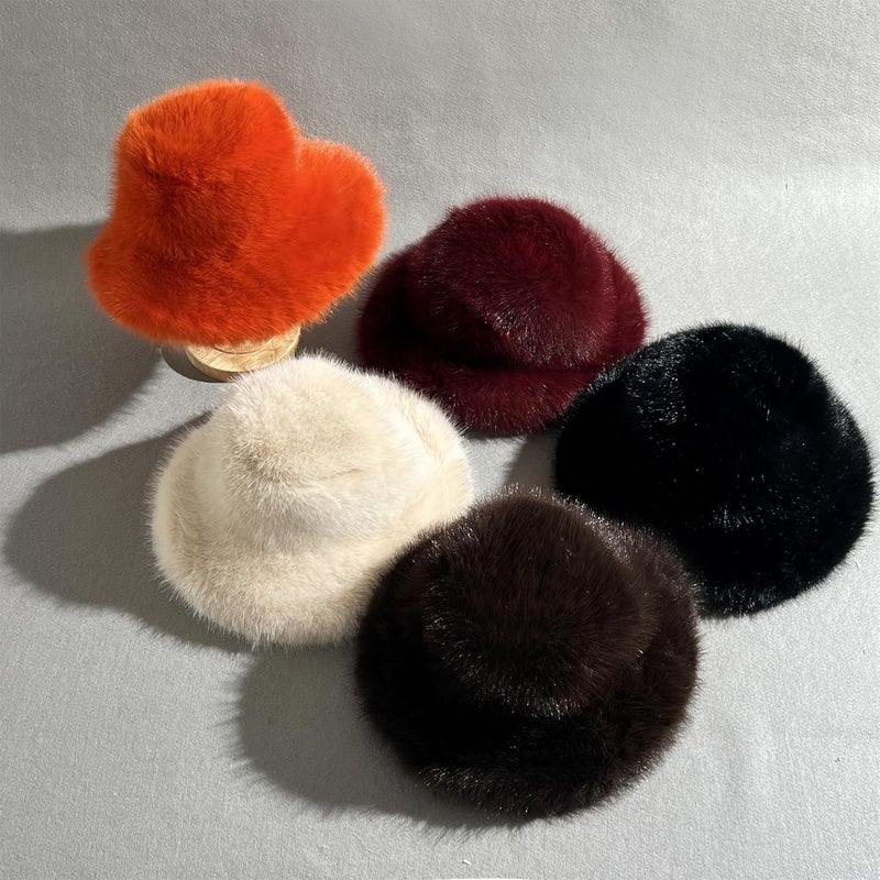 Dikoaina Luxury Faux Fur Bucket Hat for Women Girl – Oversized Brim, Super Soft & Fluffy Winter Hat, Cozy Fur-Like Beanie - Image 2